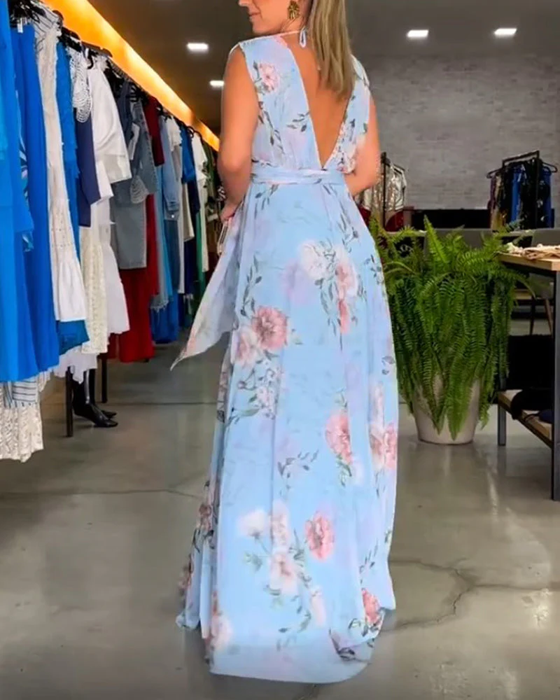 Floral print V-neck elegant sleeveless dress - Image 8