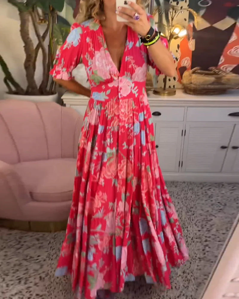 Floral print v-neck pocket dress - Image 24