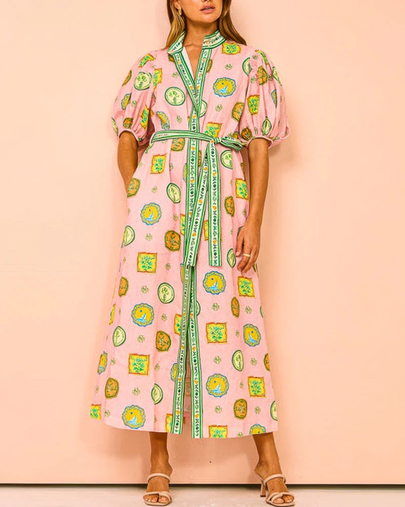 Flowing Puff Sleeve Maxi Dress