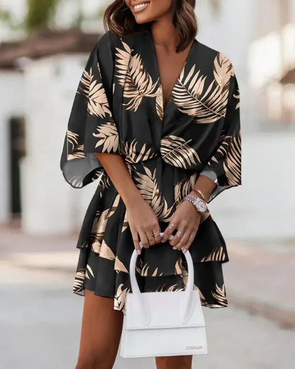 Flowy Batwing Dress with Elegant V Neck - Image 26