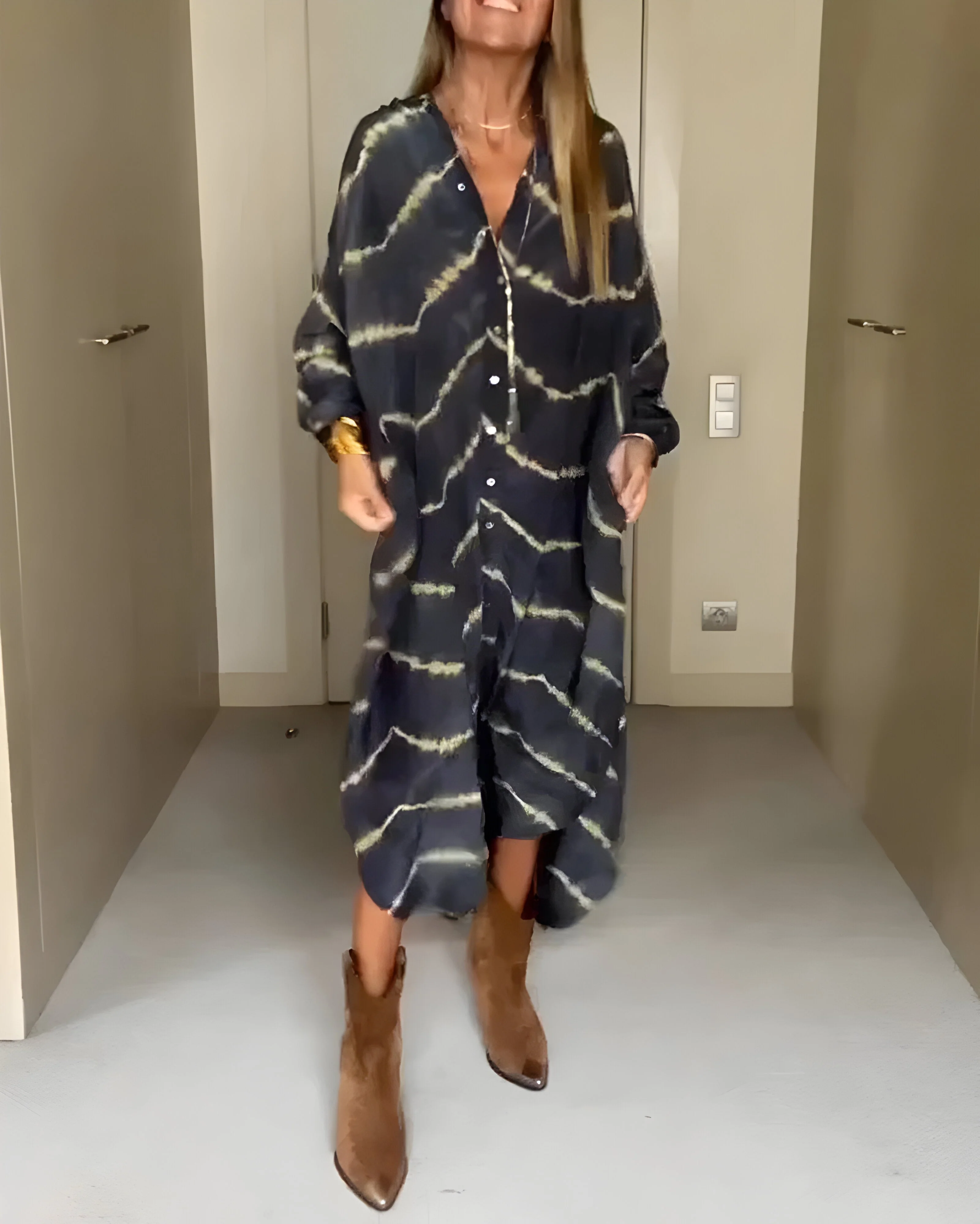 Flowy Boho Maxi Dress with Striped Pattern - Image 10