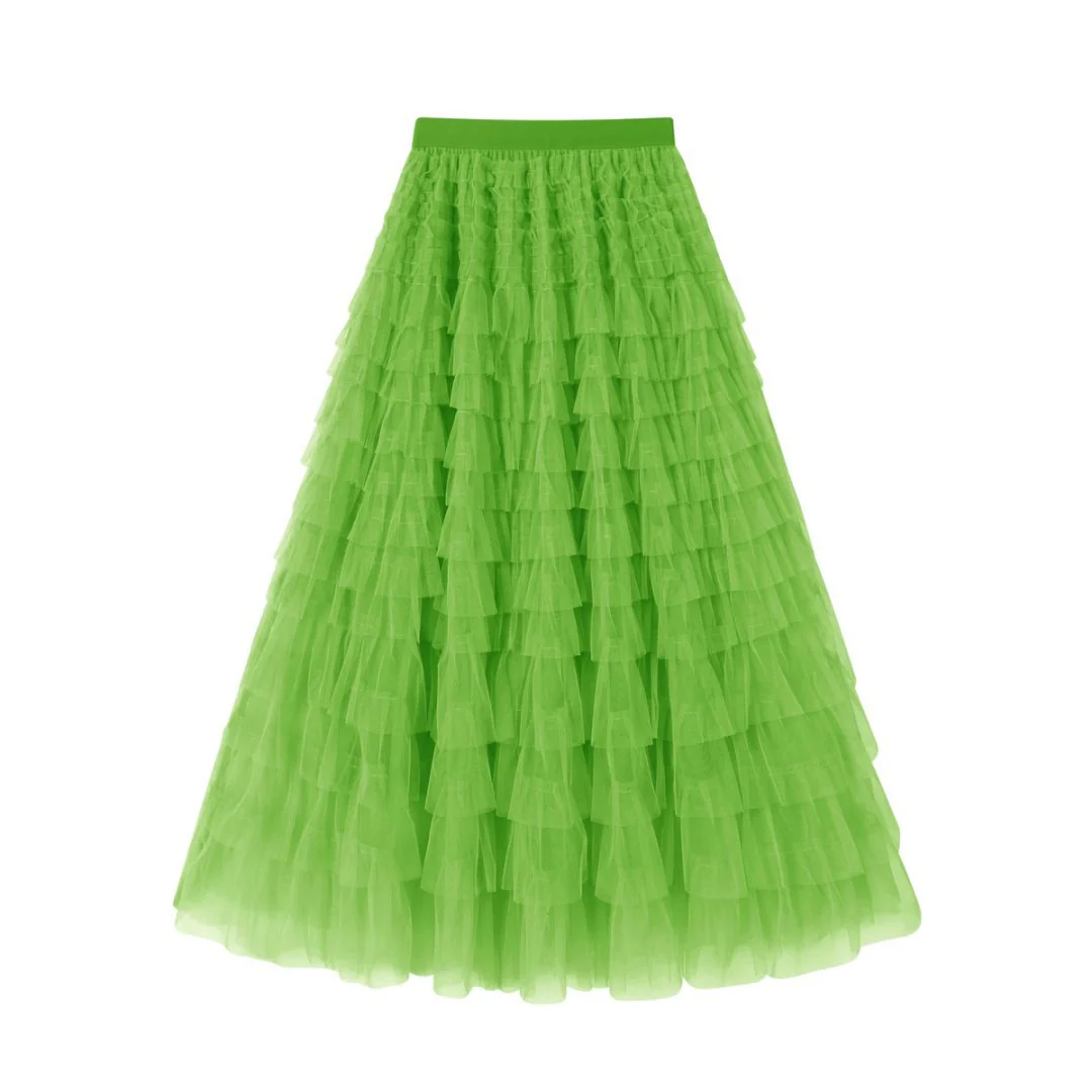 Flowy Layered Mesh Midi Skirt - Image 11