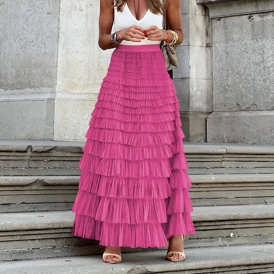 Flowy Layered Mesh Midi Skirt - Image 15