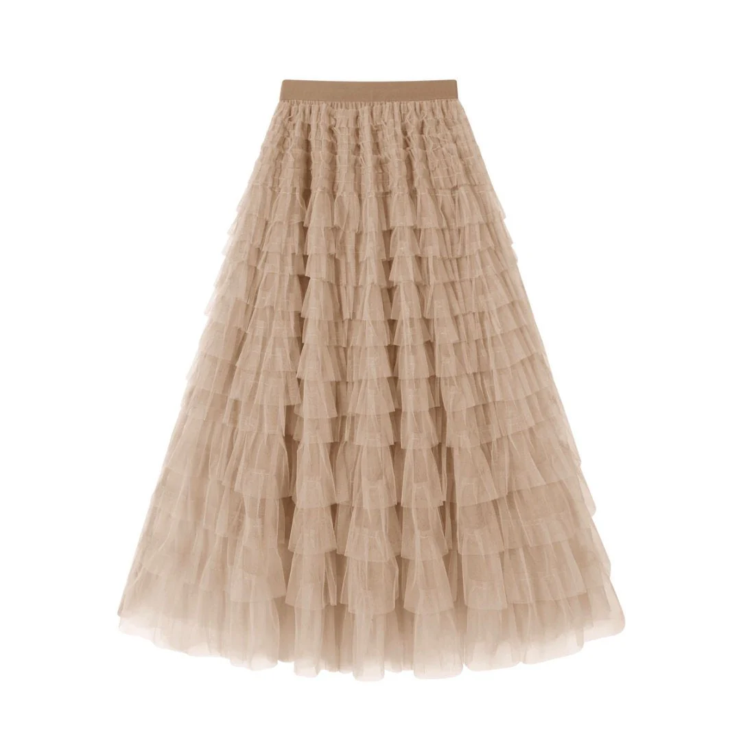 Flowy Layered Mesh Midi Skirt - Image 16