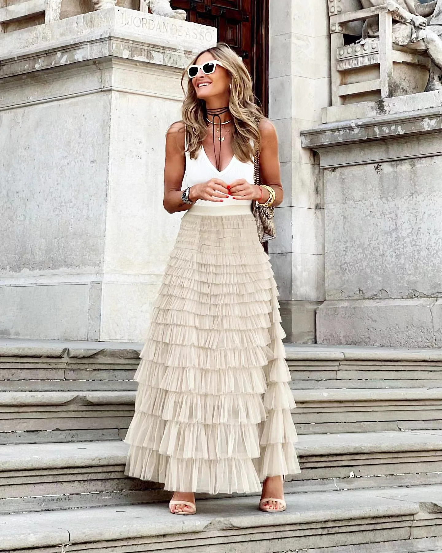 Flowy Layered Mesh Midi Skirt - Image 25