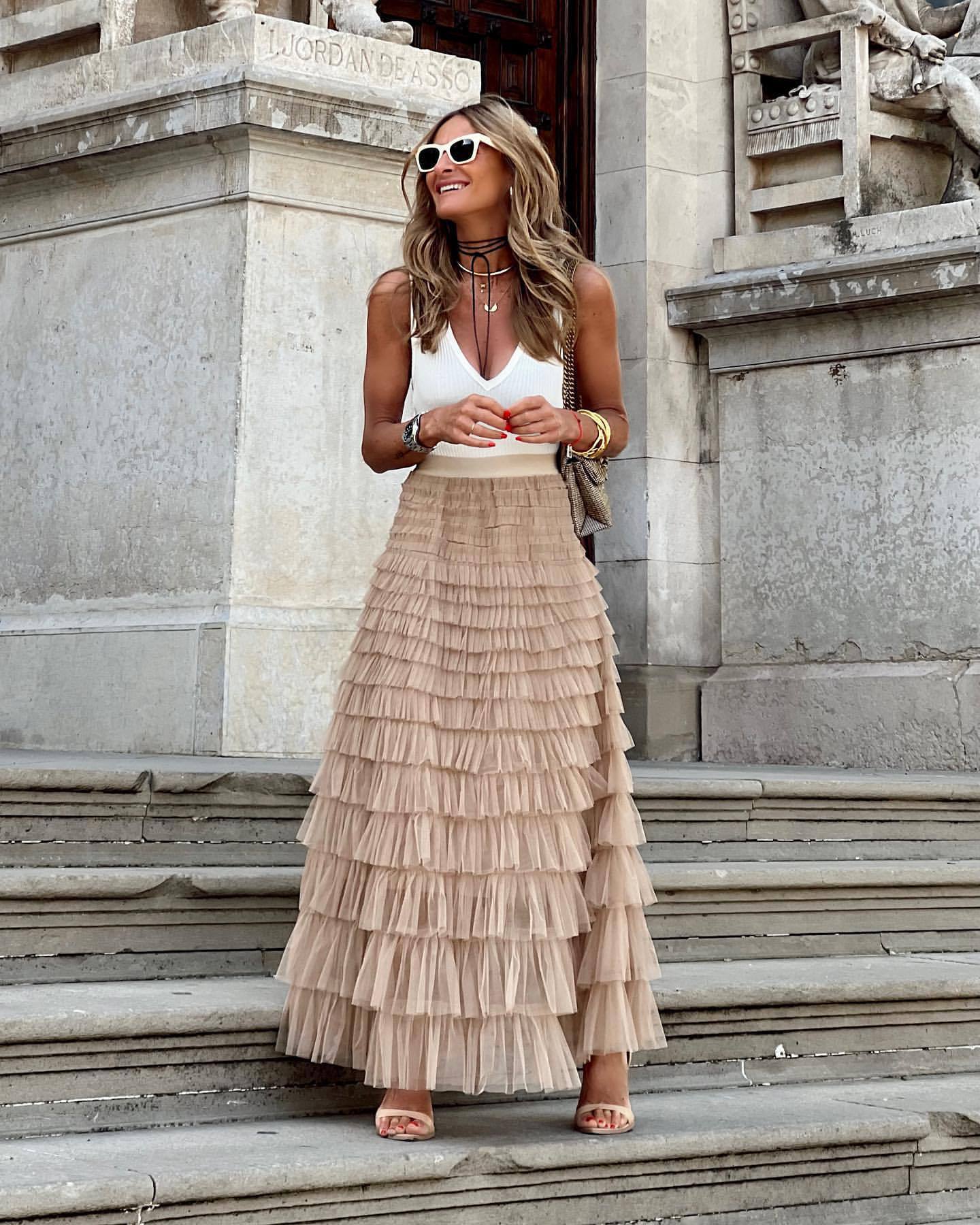 Flowy Layered Mesh Midi Skirt - Image 3