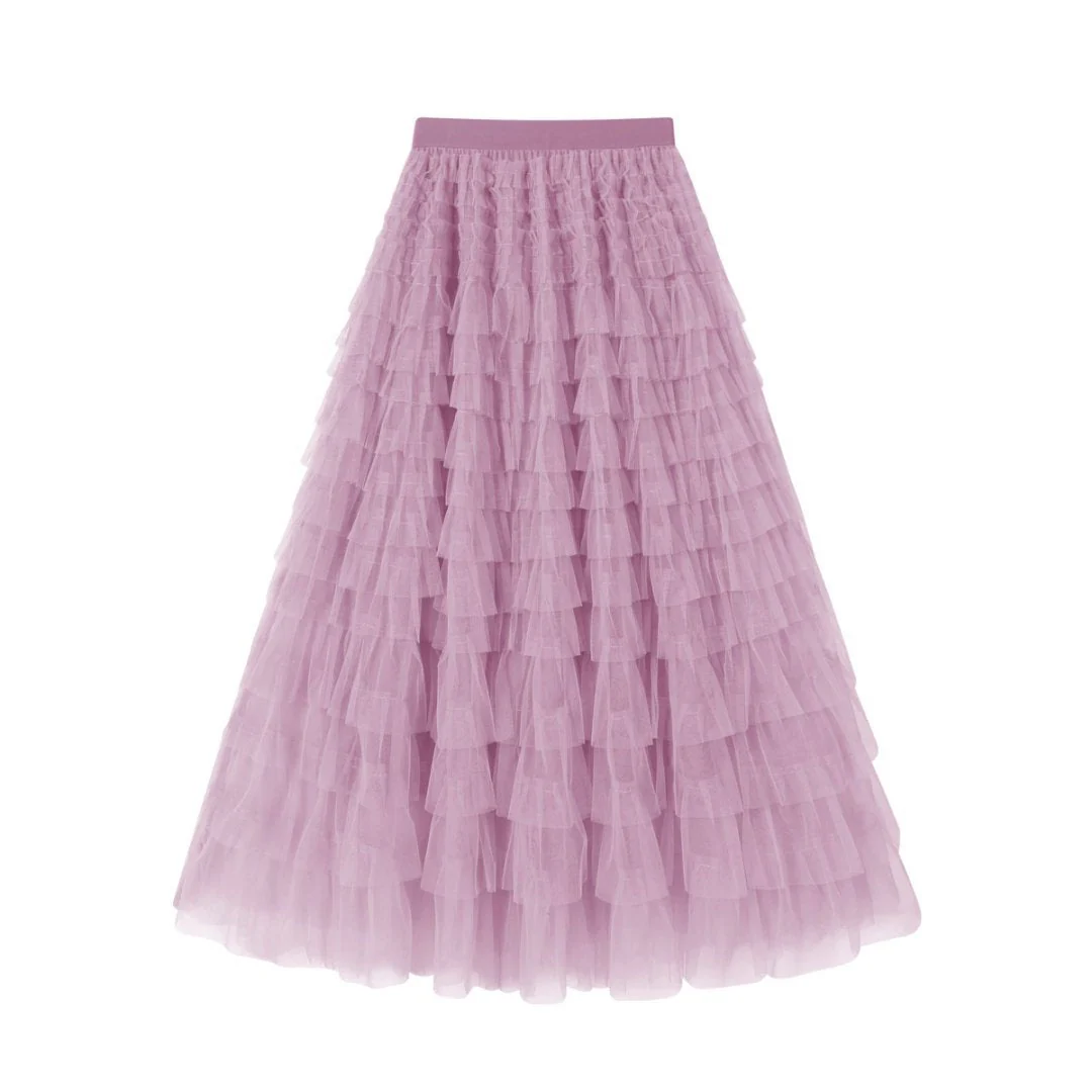 Flowy Layered Mesh Midi Skirt - Image 30