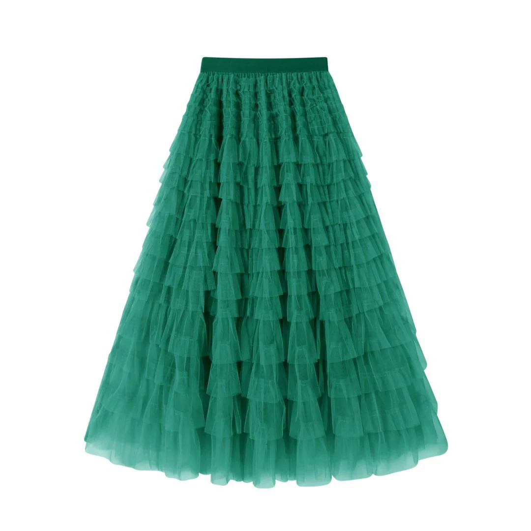 Flowy Layered Mesh Midi Skirt - Image 35