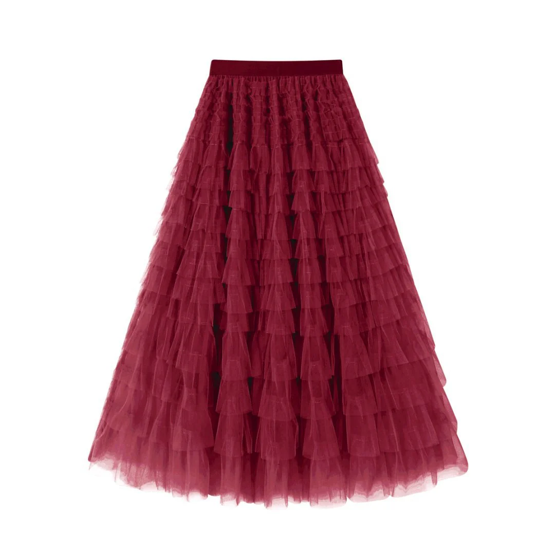 Flowy Layered Mesh Midi Skirt - Image 37