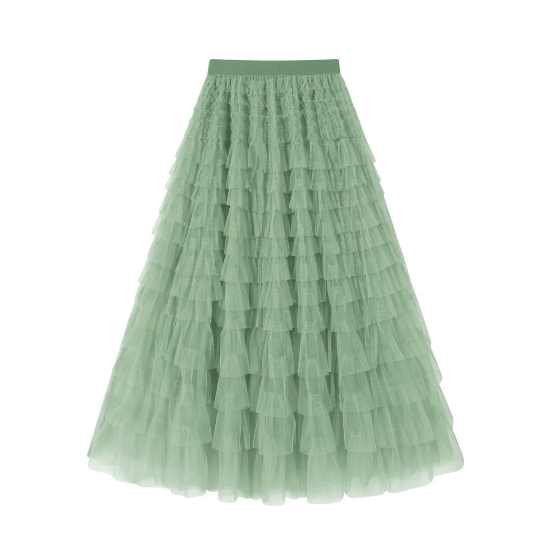 Flowy Layered Mesh Midi Skirt - Image 38