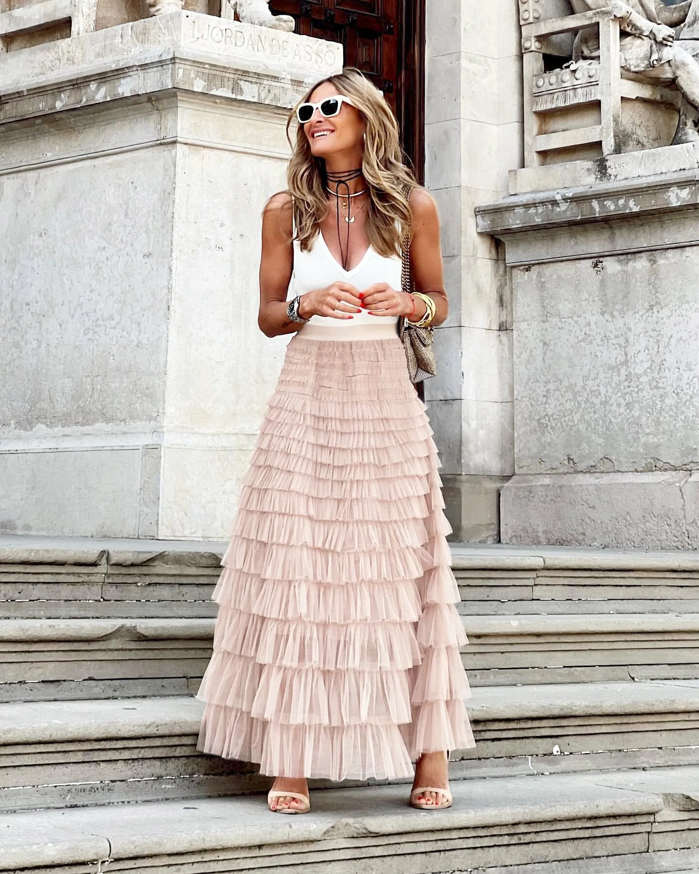 Flowy Layered Mesh Midi Skirt - Image 8