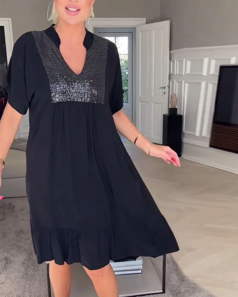 Flowy V-Neck Dress with Soft Pleats - Image 3