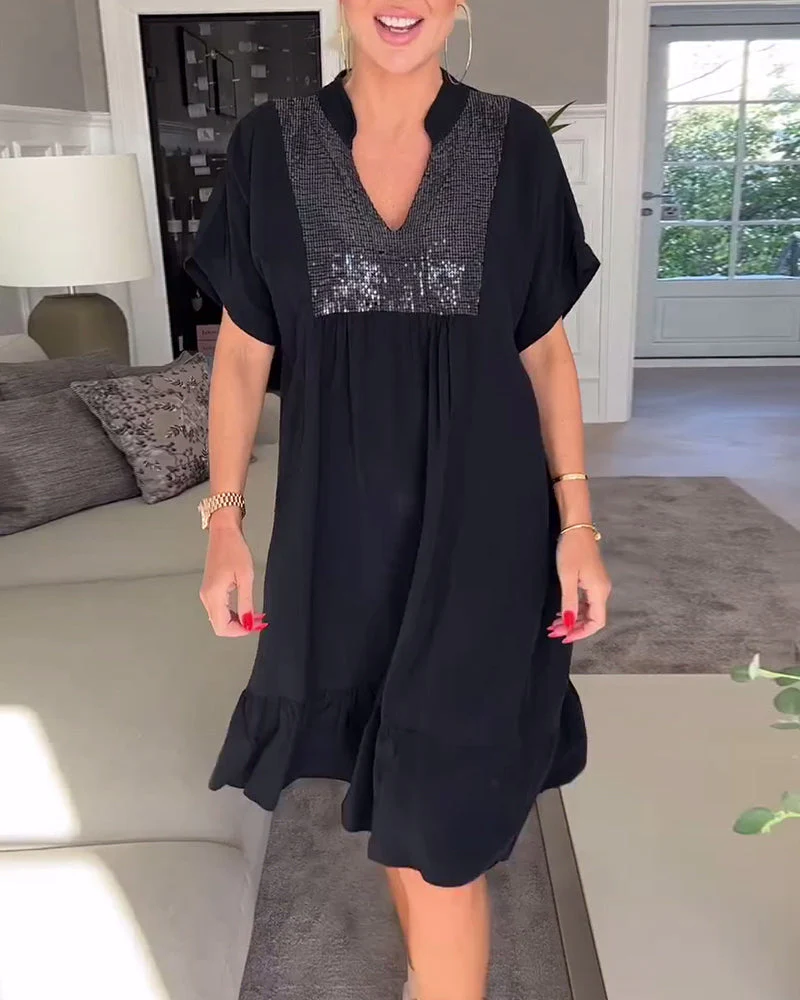 Flowy V-Neck Dress with Soft Pleats - Image 8