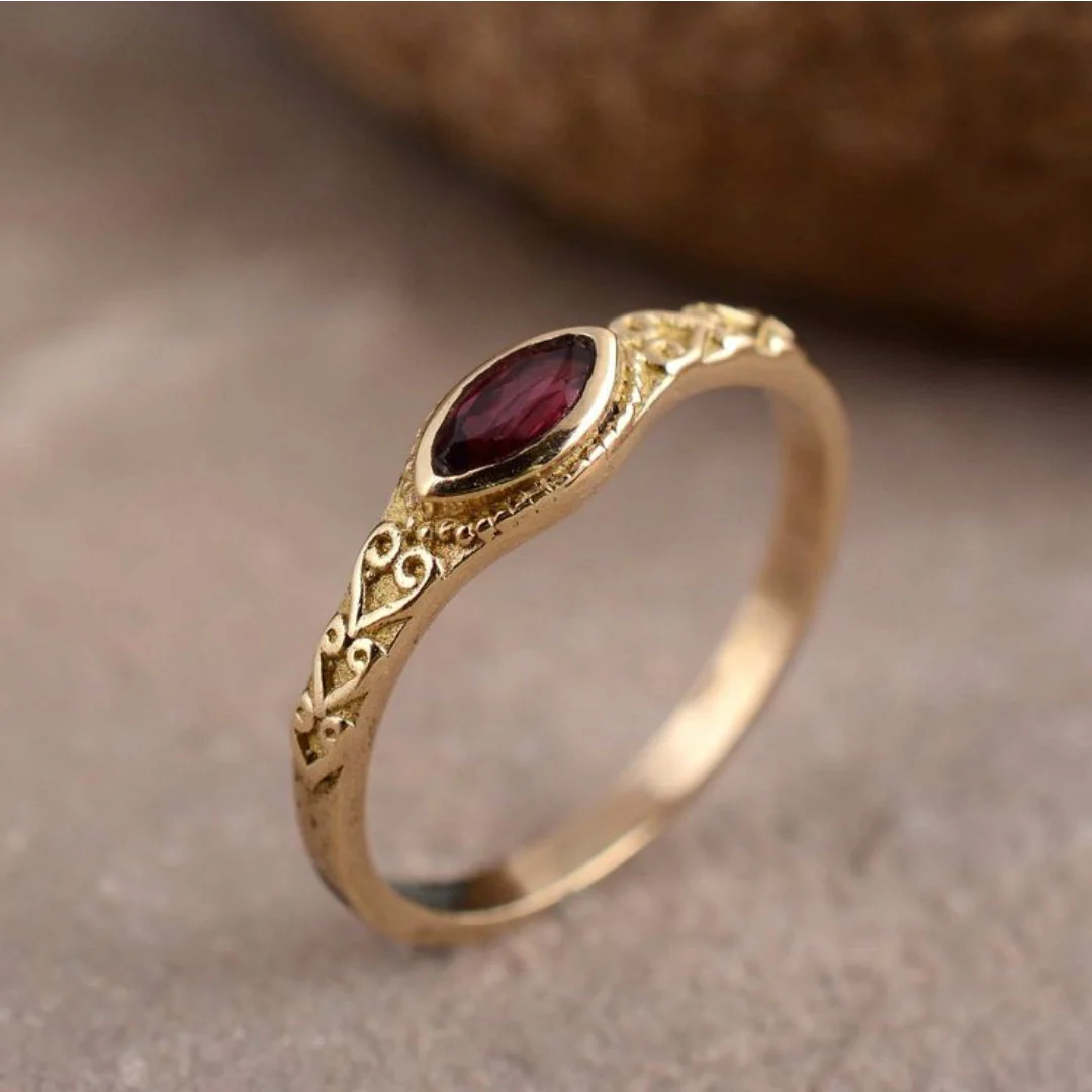 Garnet Red Crystal Statement Ring