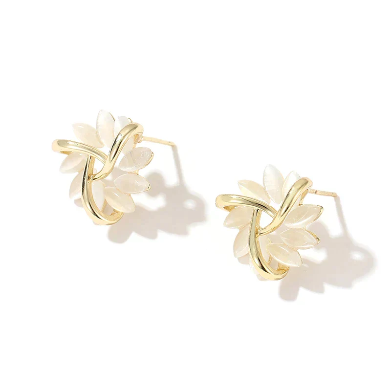 Gold Circle Earrings with Opal Petal - Image 3
