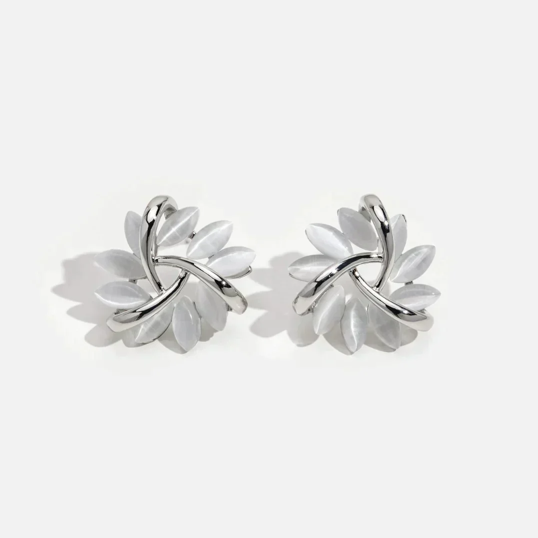 Gold Circle Earrings with Opal Petal - Image 4