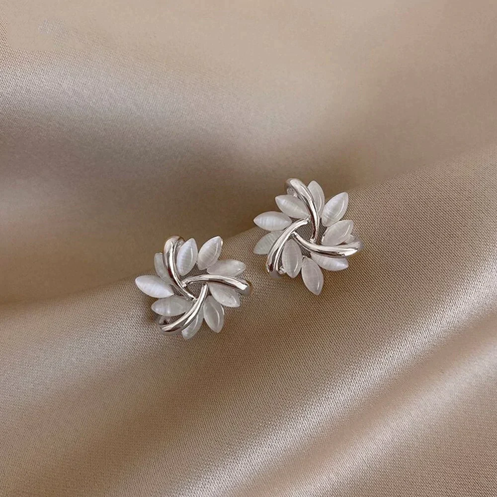 Gold Circle Earrings with Opal Petal - Image 5