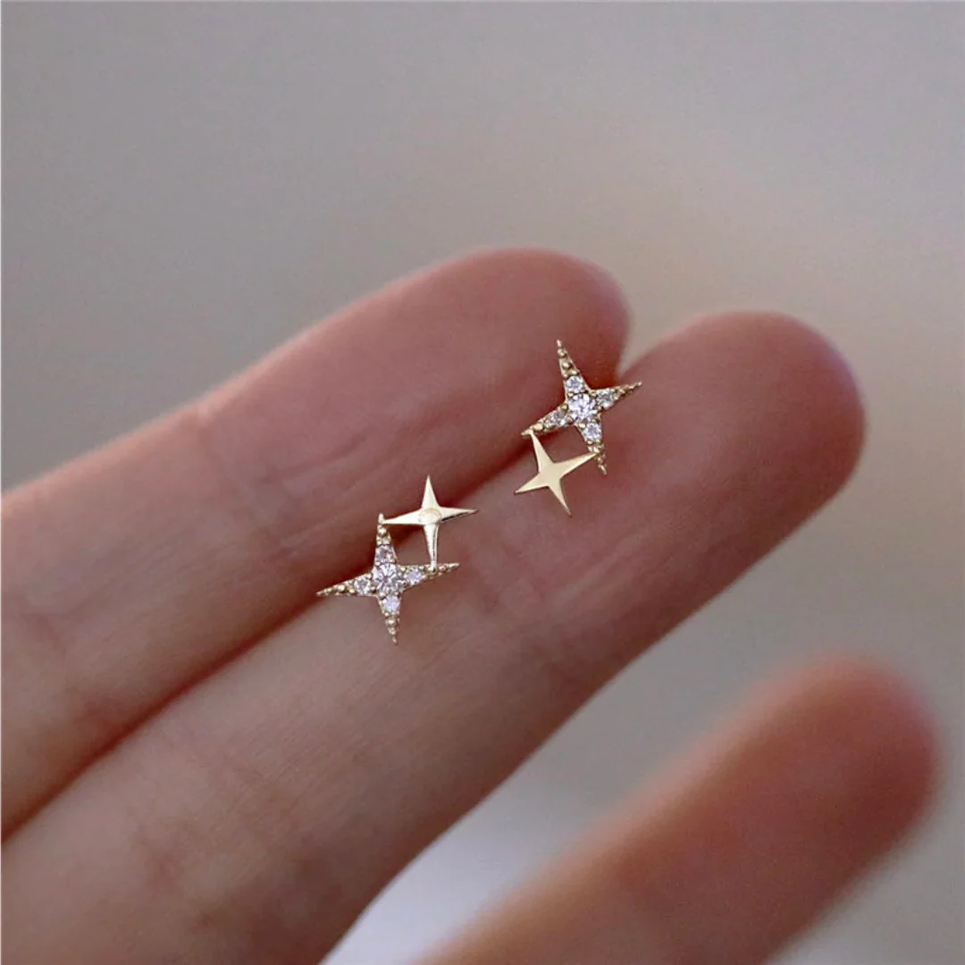 Gold Star Earrings with Crystals - Image 2