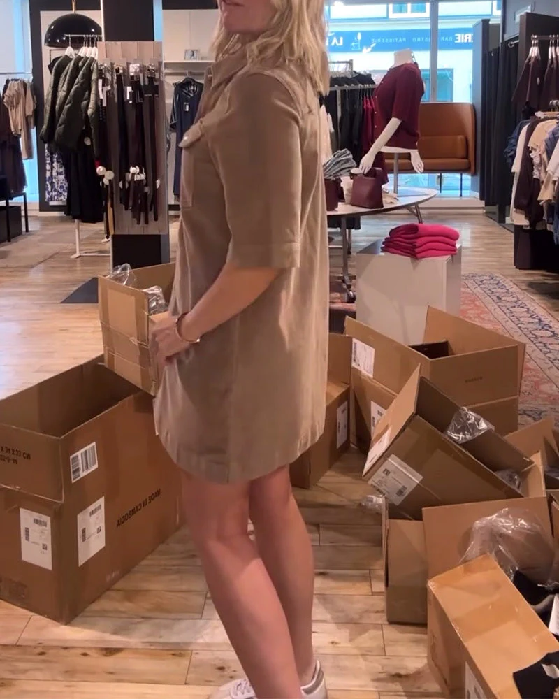 Half-Sleeved Solid Color Dress - Image 2