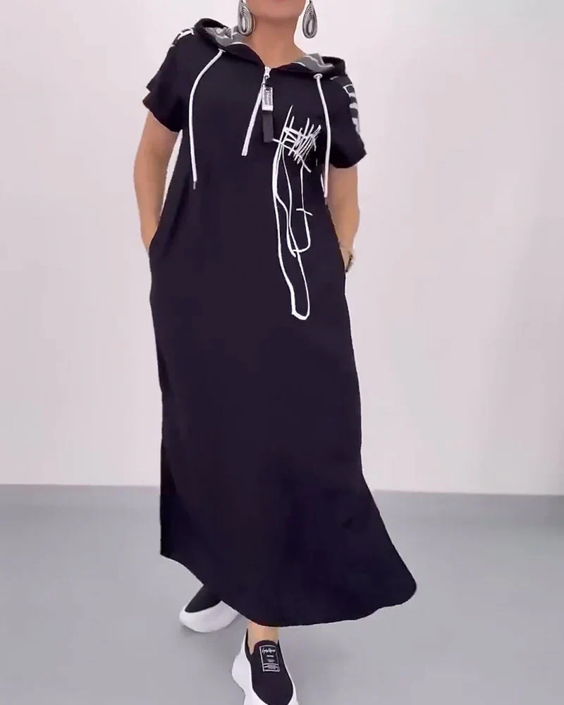 Half-Zip Loose Contrast Dress - Image 3