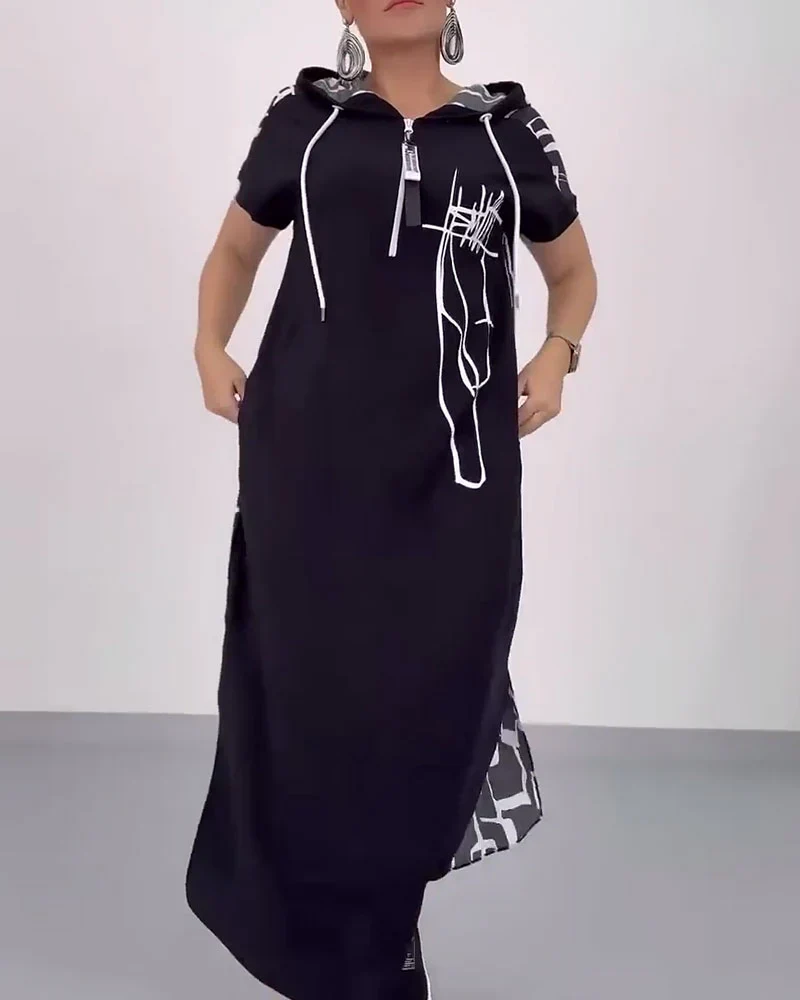 Half-Zip Loose Contrast Dress - Image 7