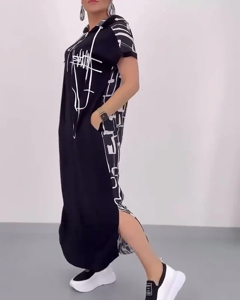 Half-Zip Loose Contrast Dress - Image 8