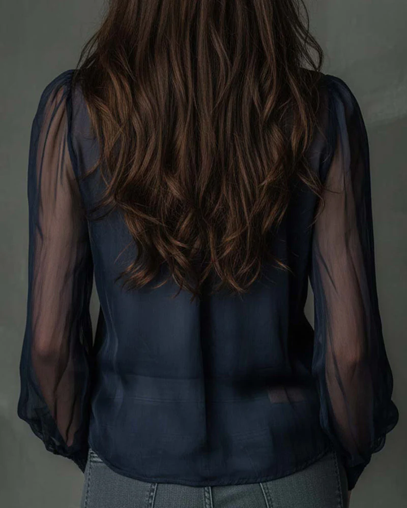 Half-Zip Mesh Long-Sleeve Blouse - Image 8