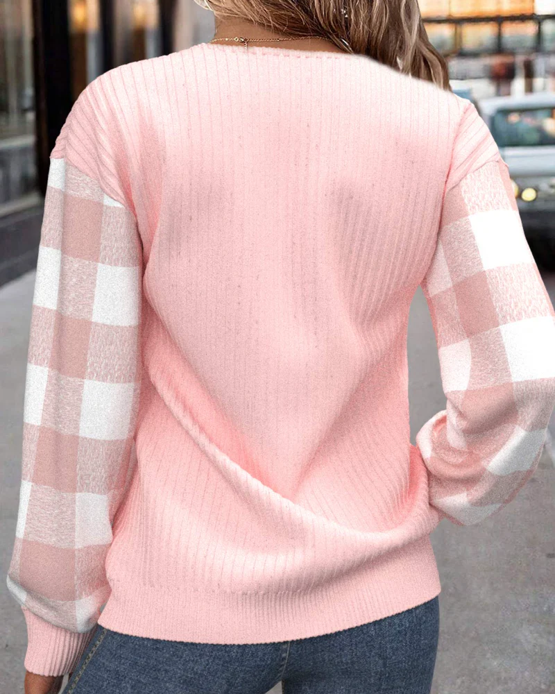 Half-Zip Plaid Patchwork Sweatshirt - Image 3
