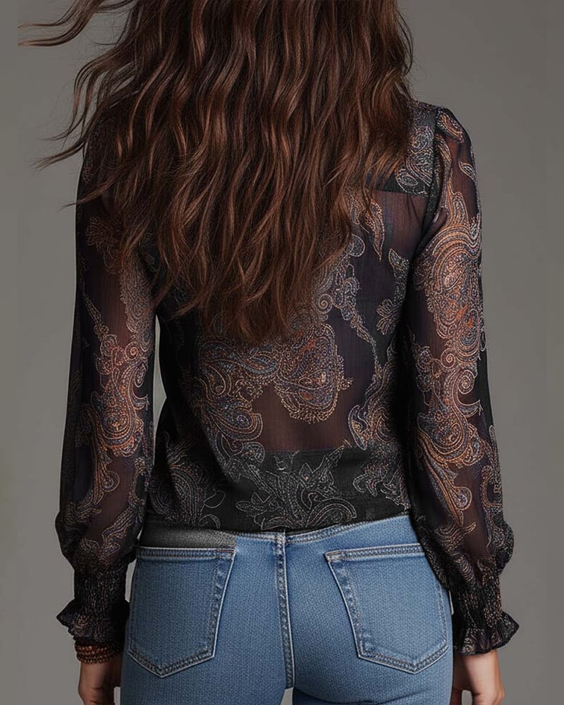 Half-Zip Ruffle Retro Blouse - Image 2