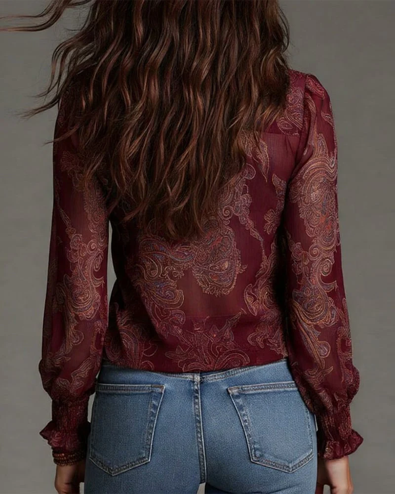 Half-Zip Ruffle Retro Blouse - Image 6