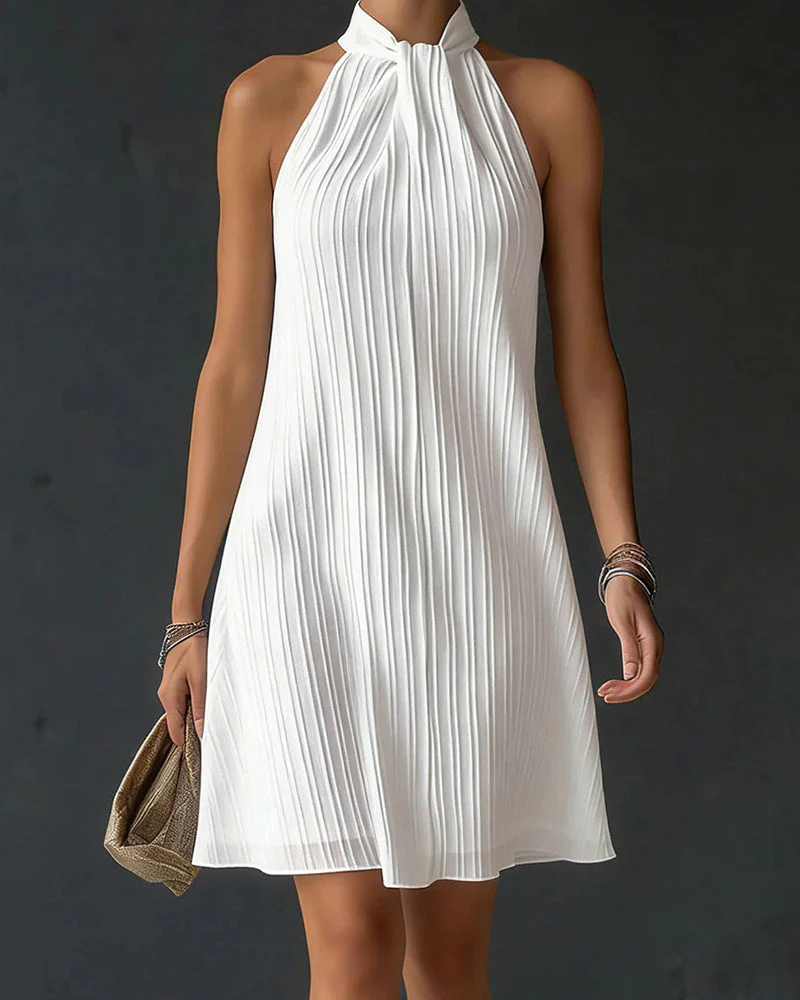 Halter Textured A-Line Short Dress
