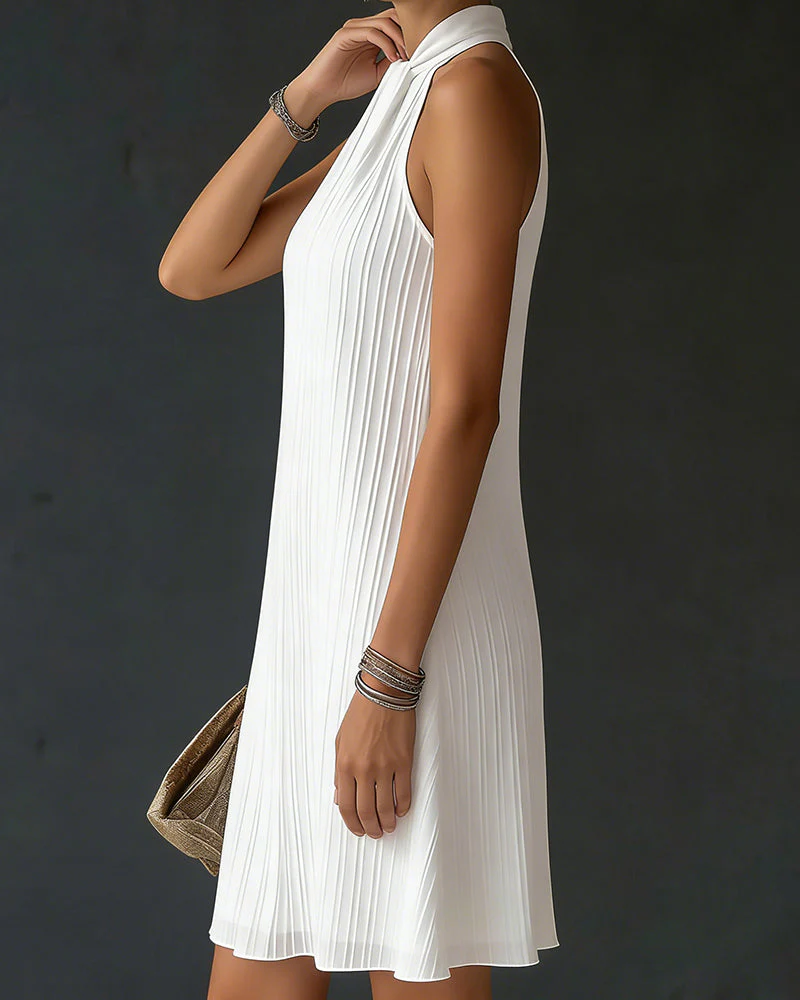 Halter Textured A-Line Short Dress - Image 2