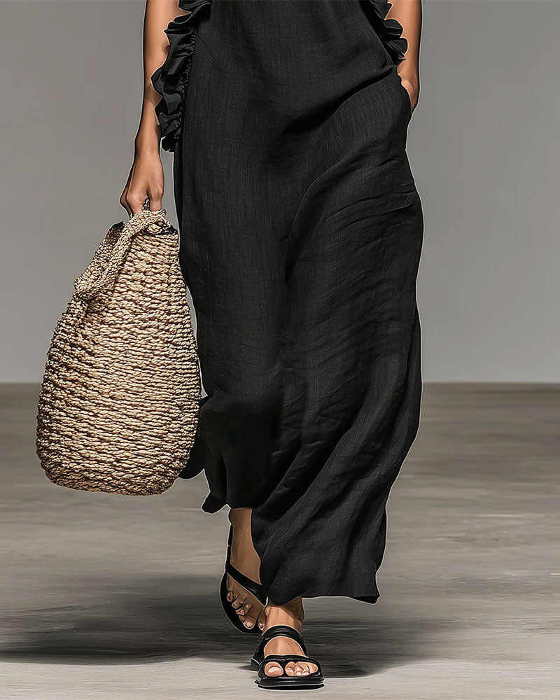 Halterneck Ruffled Long Dress - Image 2