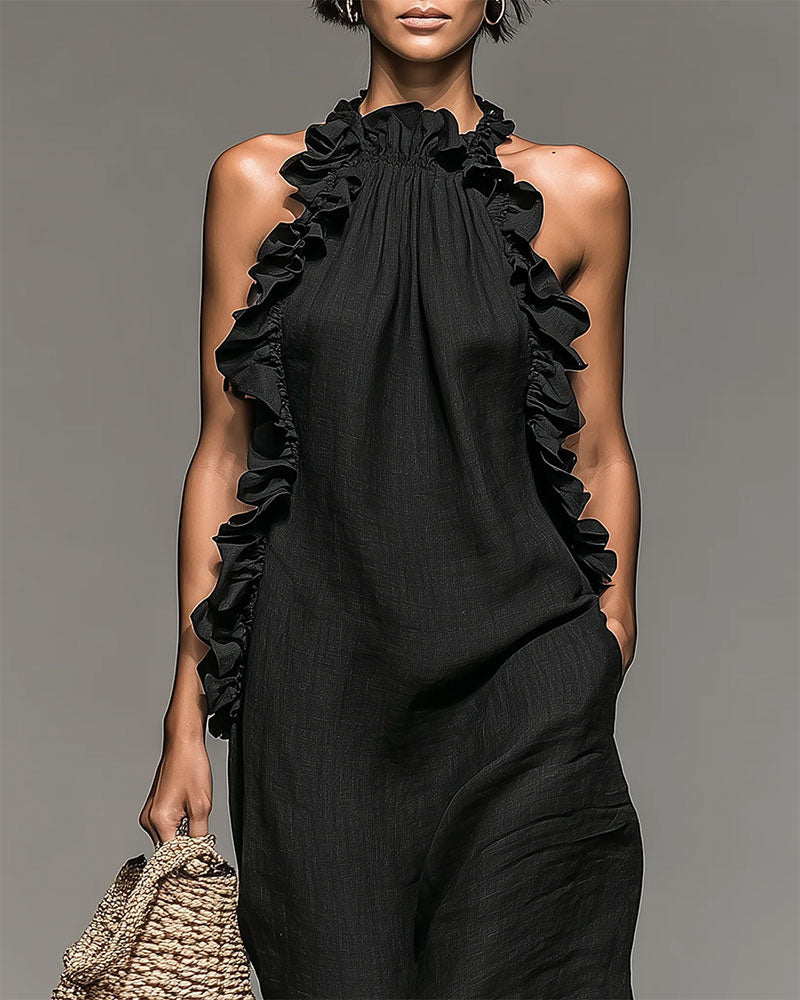 Halterneck Ruffled Long Dress - Image 4