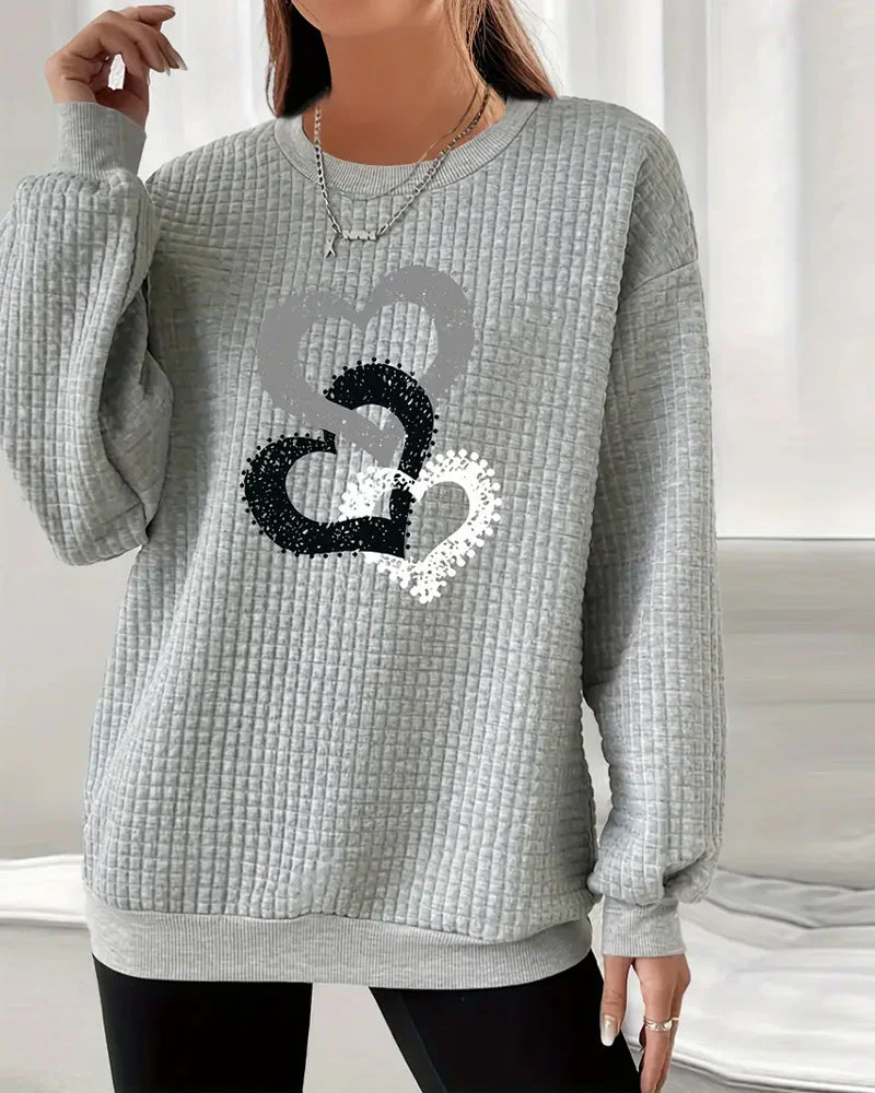 Heart Print Long-Sleeved Sweatshirt - Image 2