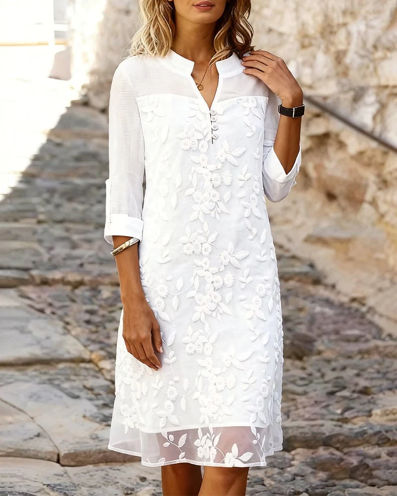 Heavy-Duty Embroidered Solid Color Dress - Image 2