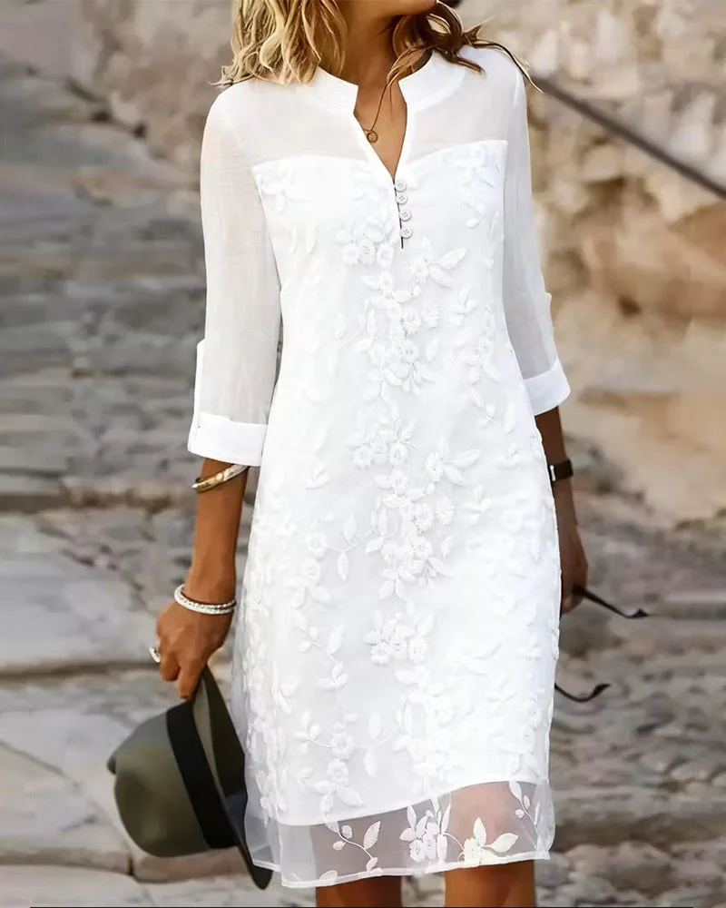Heavy-Duty Embroidered Solid Color Dress - Image 3
