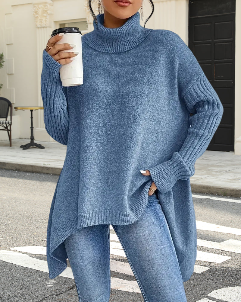 High Collar Irregular Loose Sweater - Image 2