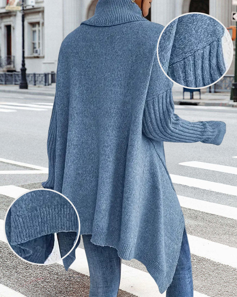 High Collar Irregular Loose Sweater - Image 9