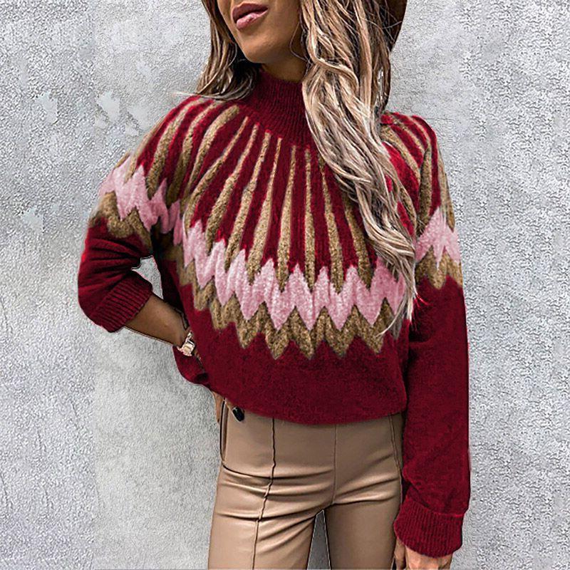 High Collar Long Sleeve Loose Casual Knit Sweater - Image 11