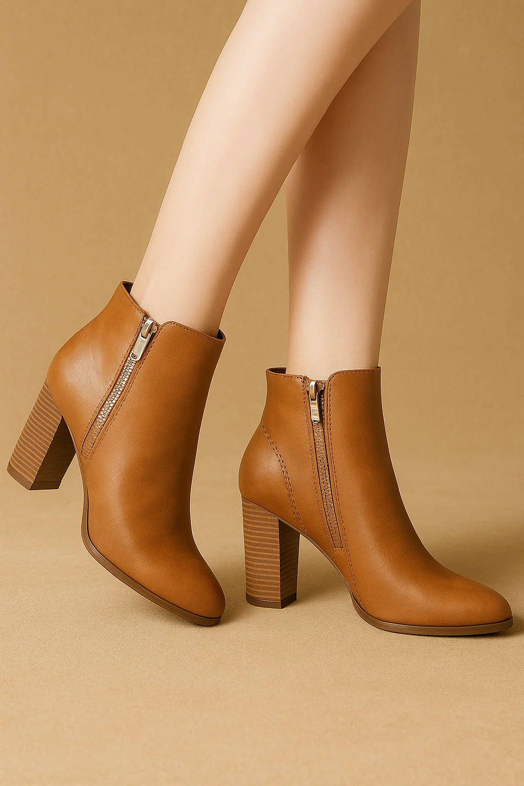 High Heel Ankle Boots with Double Zipper - Image 3