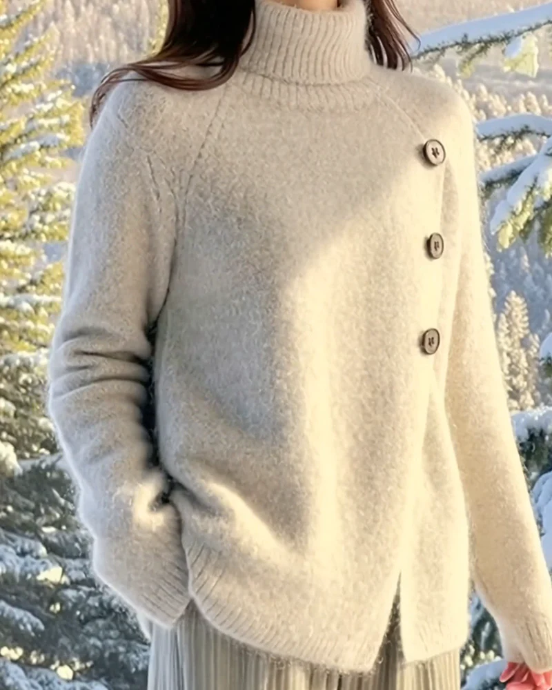 High-Neck Irregular Design Sweater - Image 7