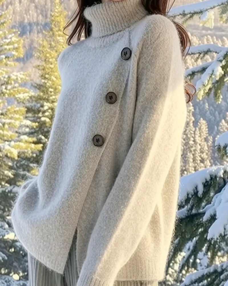 High-Neck Irregular Design Sweater - Image 8