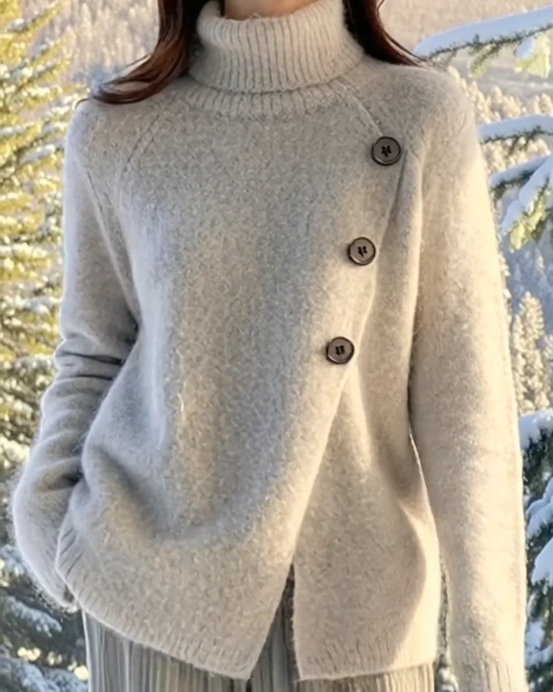 High-Neck Irregular Design Sweater - Image 9