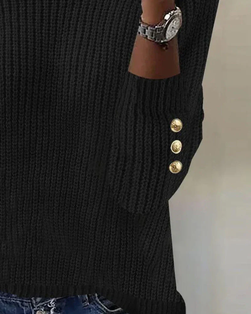 High-Neck Metallic-Button Sweater - Image 3