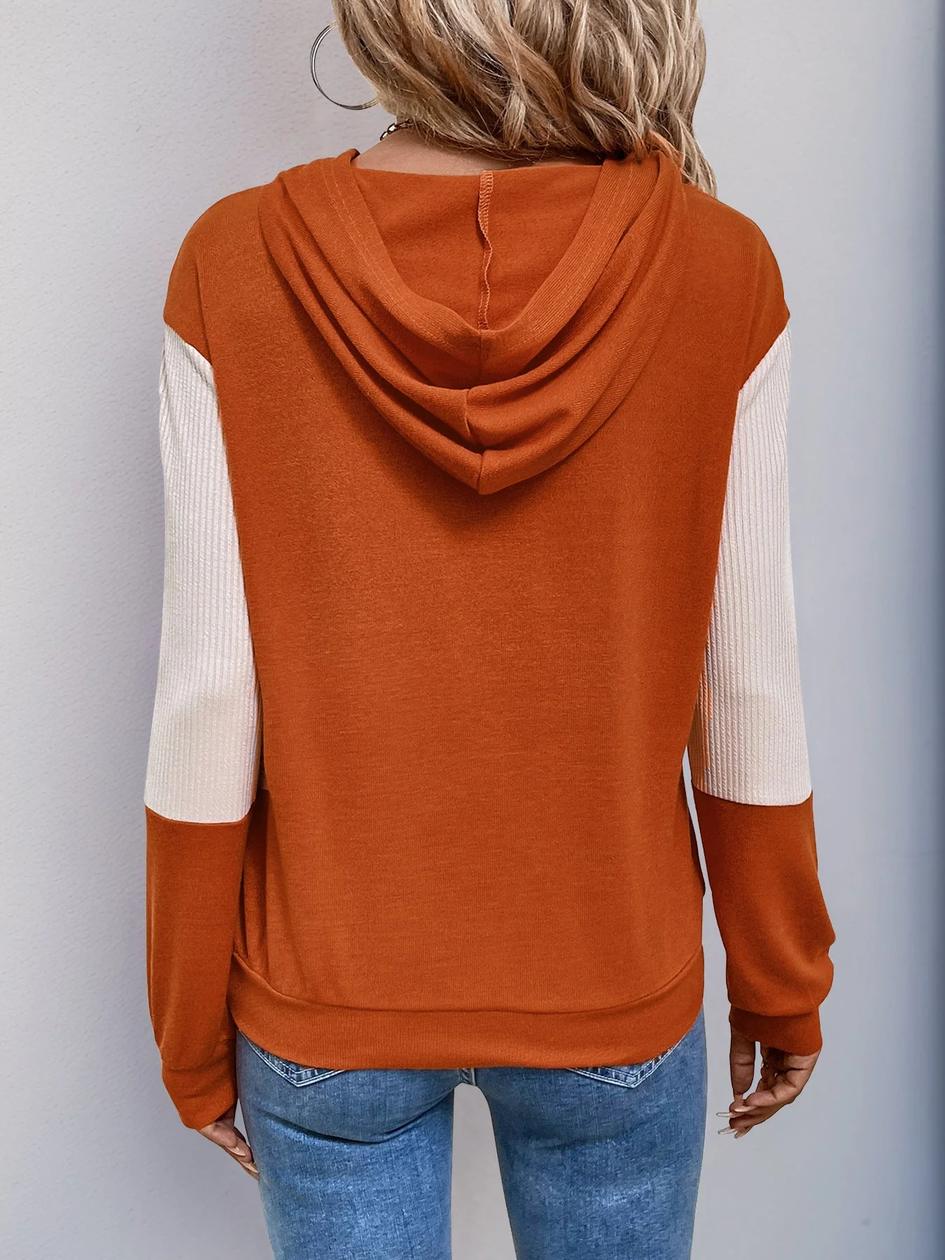 Hooded Contrast Color Long Sleeve Sweater - Image 12