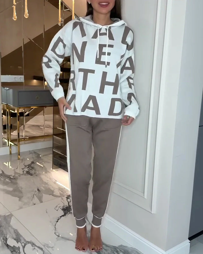 Hooded Letter Fashion Two-Piece Set - Image 3