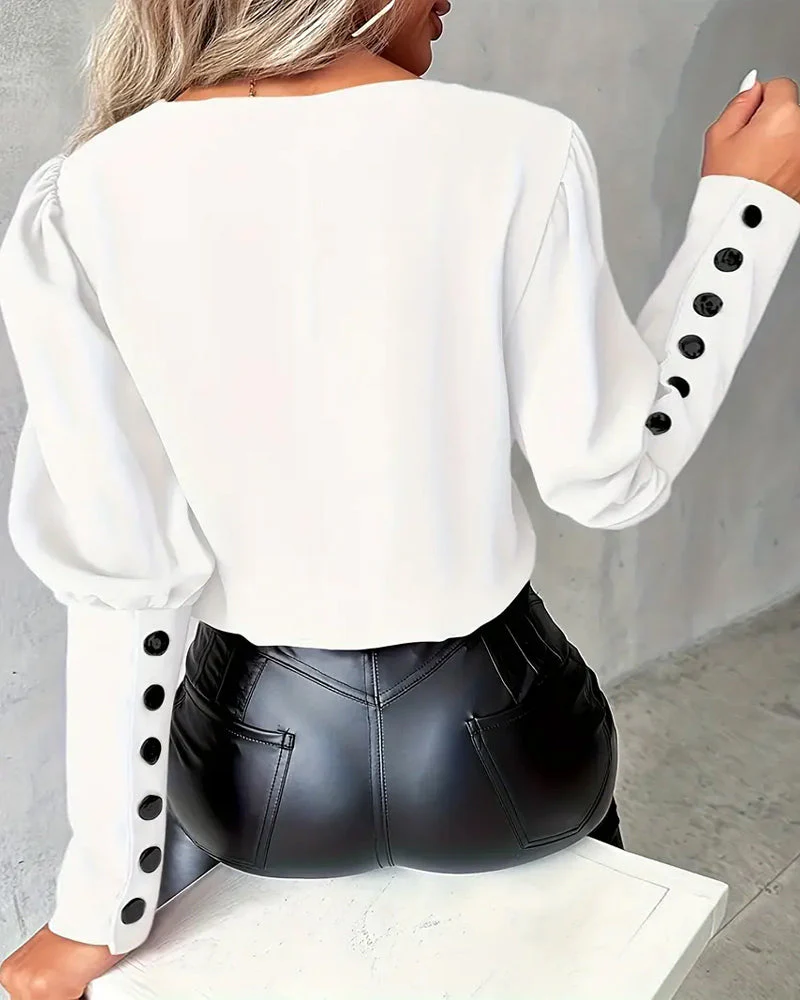 Horseshoe Sleeve V-Neck Top - Image 2
