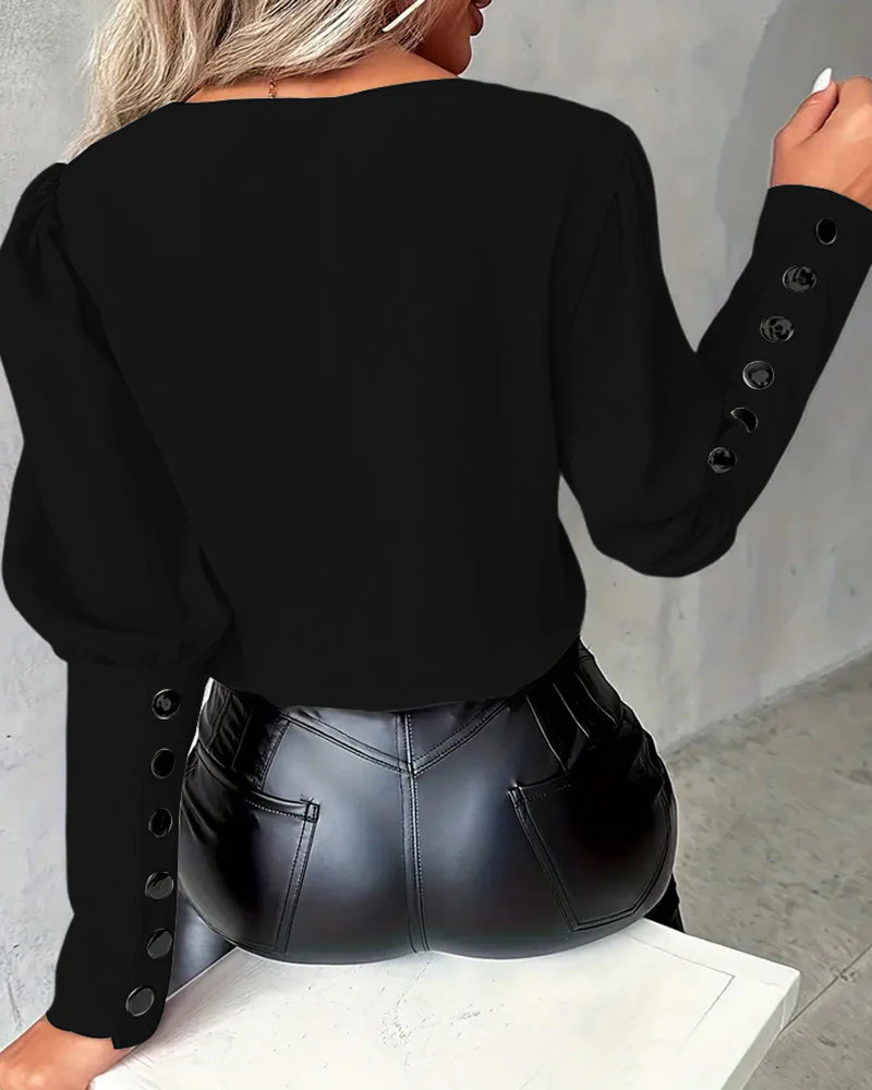 Horseshoe Sleeve V-Neck Top - Image 4