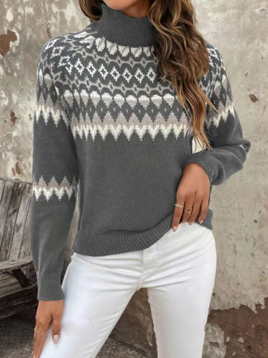 Icelandic Turtleneck Sweater with Nordic Pattern - Image 4